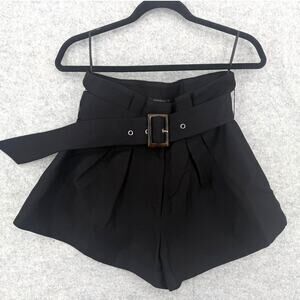 NEW C/Meo Collective Black Early On Belted Linen Pleated Shorts, MEDIUM/US 6